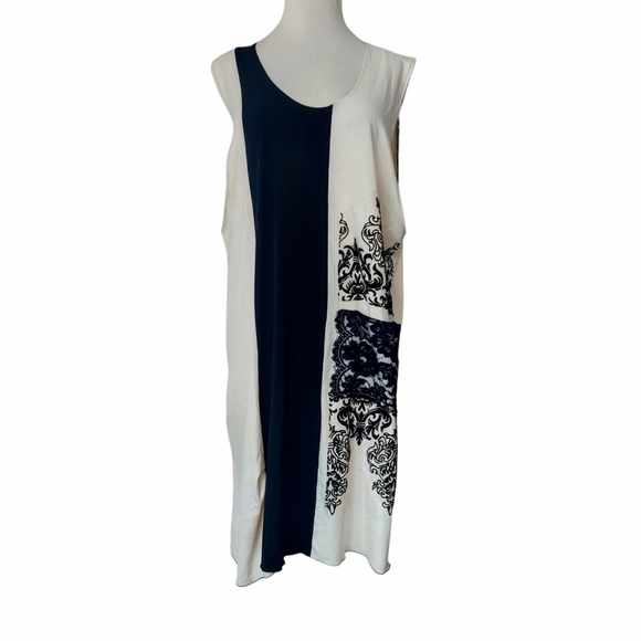 LEE ANDERSEN Lace Color-Block Dress XL Jersey Knit A-Line Sleeveless Shift - Picture 1 of 16